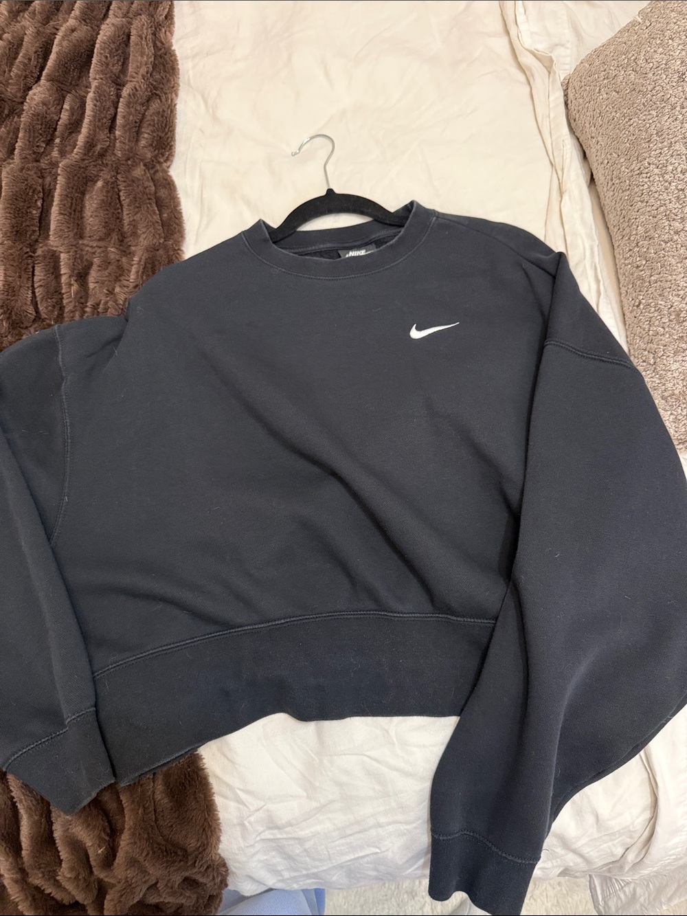 Nike Black Crewneck cropped Sweatshirt with White Swoosh oversized